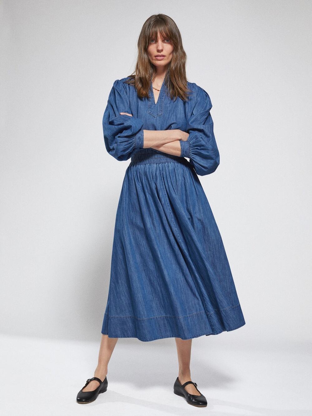 Suzie Kondi Kyria Aegean Denim Circle Midi Skirt Blue Size S